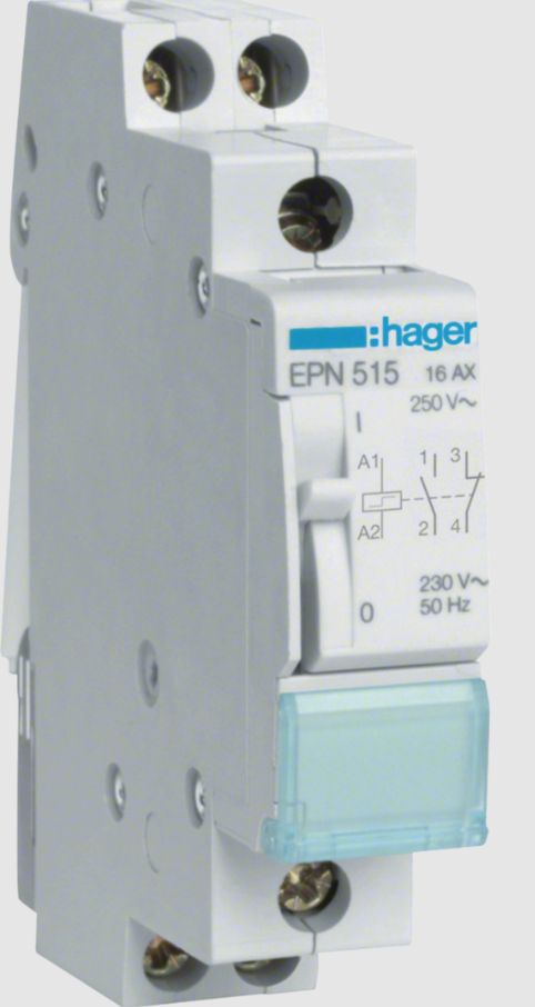 HAGER 16A Latching Relay EPN515, Durable Single Pole Relay for Switching Applications, Rated 16A, Efficient Coil Operation, Suited for Automation and Control Circuits